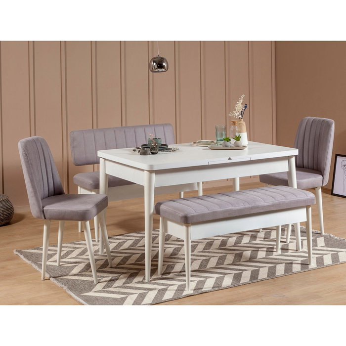 Hanah Home Vina White Soho Grey Juego de Comedor Extensible Hanah Home Vina White Soho Grey Juego de Comedor Extensible
